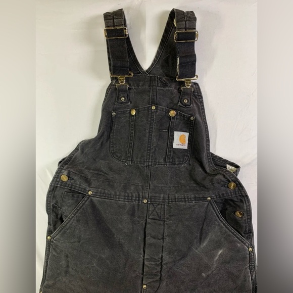 1999 Carhartt R03 Arctic Black Quilt Lined Bib Overalls 34x30 Very Distressed - Picture 2 of 13